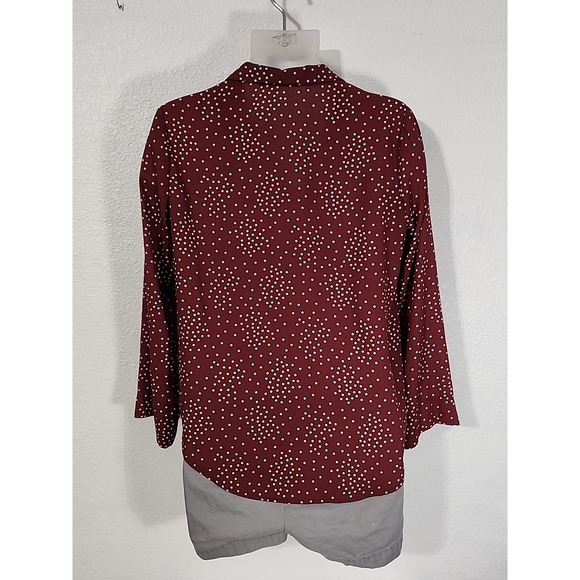 Lush Cranberry Red Polka Dot V-neck Lightweight Long Sleeve Blouse Size S - Picture 7 of 10